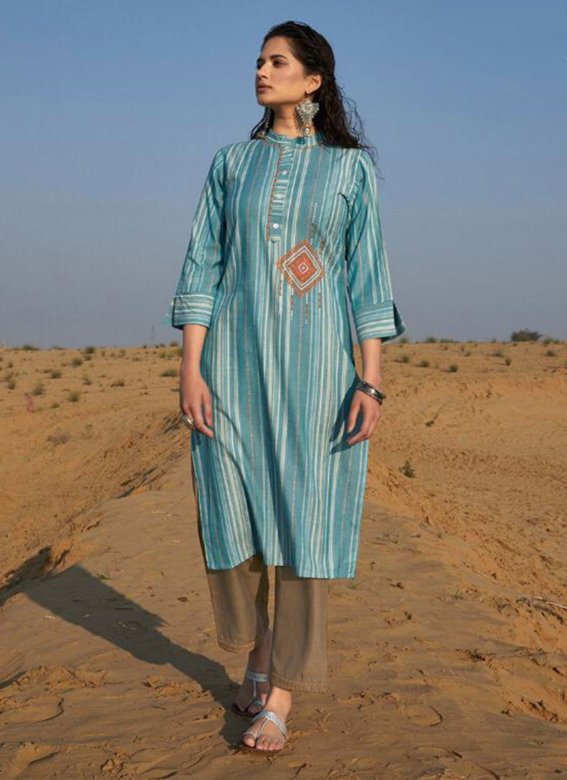 Desrat Pure Handloom Viscose Cotton Designer Embroidery Work And Cotton Palazzo Kurti Collection